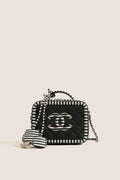 CHANEL Black White Caviar Filigree Small Vanity Case Crossbody with Red Leather Interior