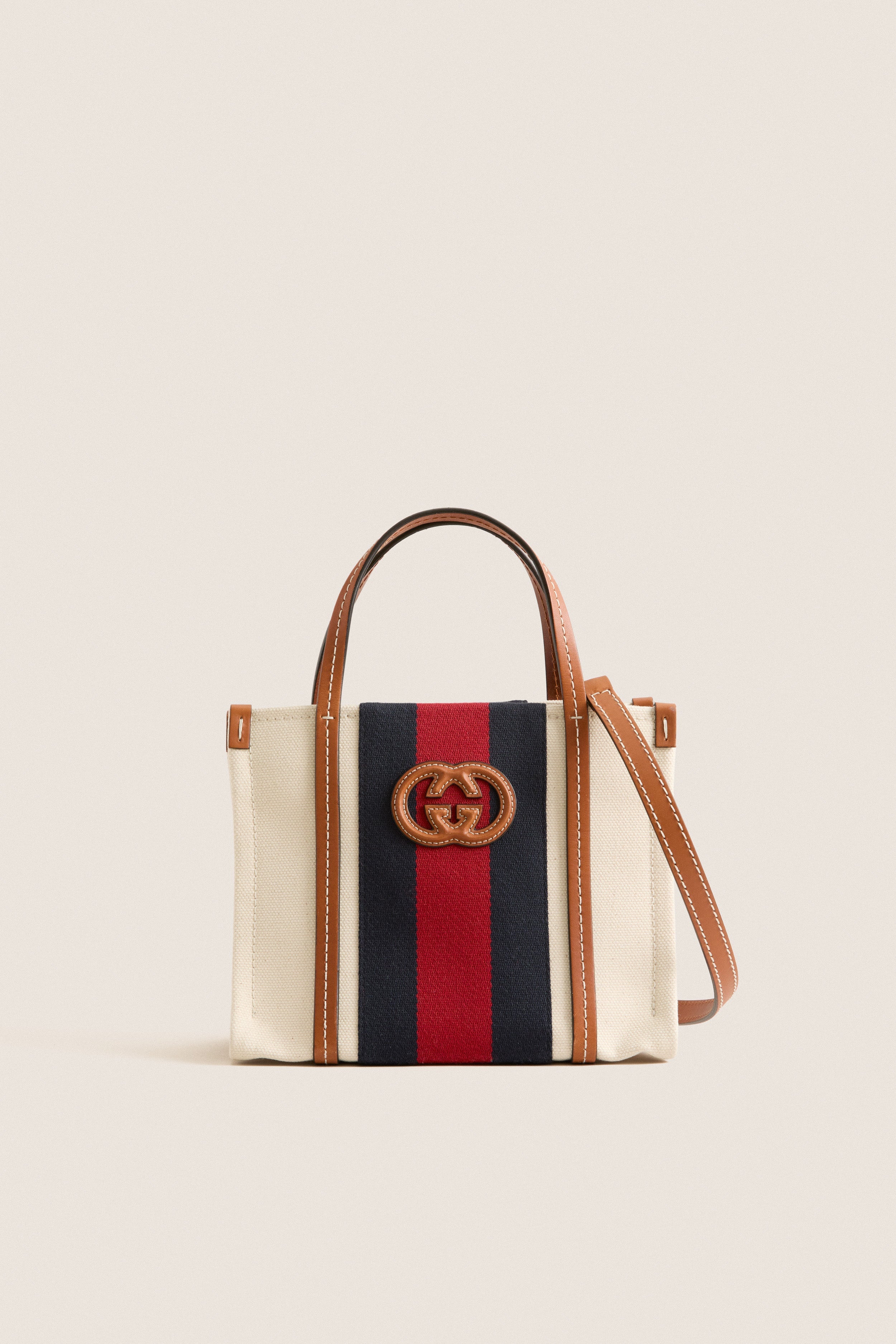 GUCCI Beige Interlocking G X Leather Two-Way Handbag