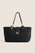 CHANEL Navy Blue Coco Mark X Leather Chain Tote Bag