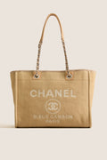 CHANEL Beige Mixed Fibers Small Deauville Tote