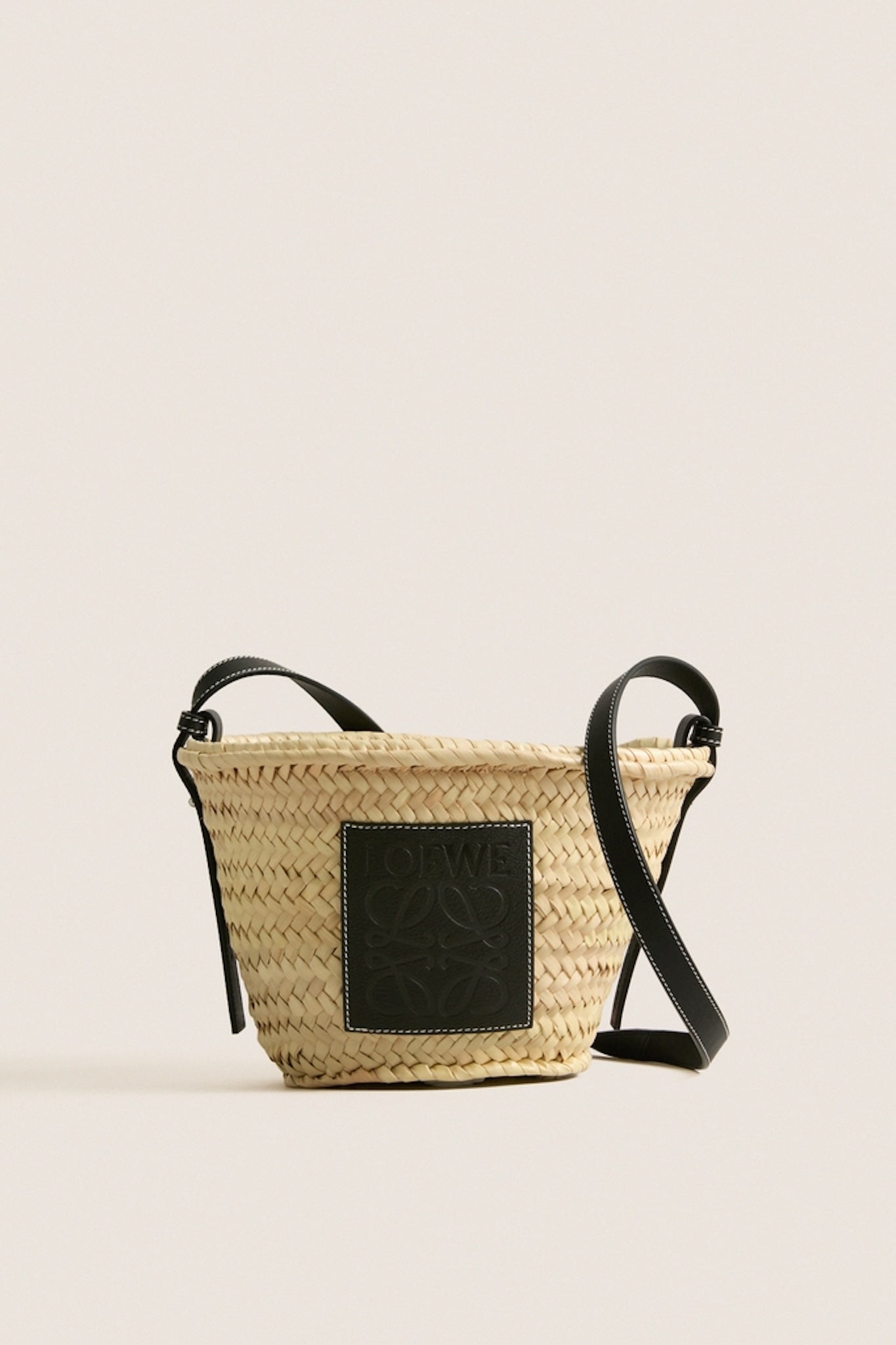 LOEWE Natural Black Raffia Drawstring Basket Tote Bag
