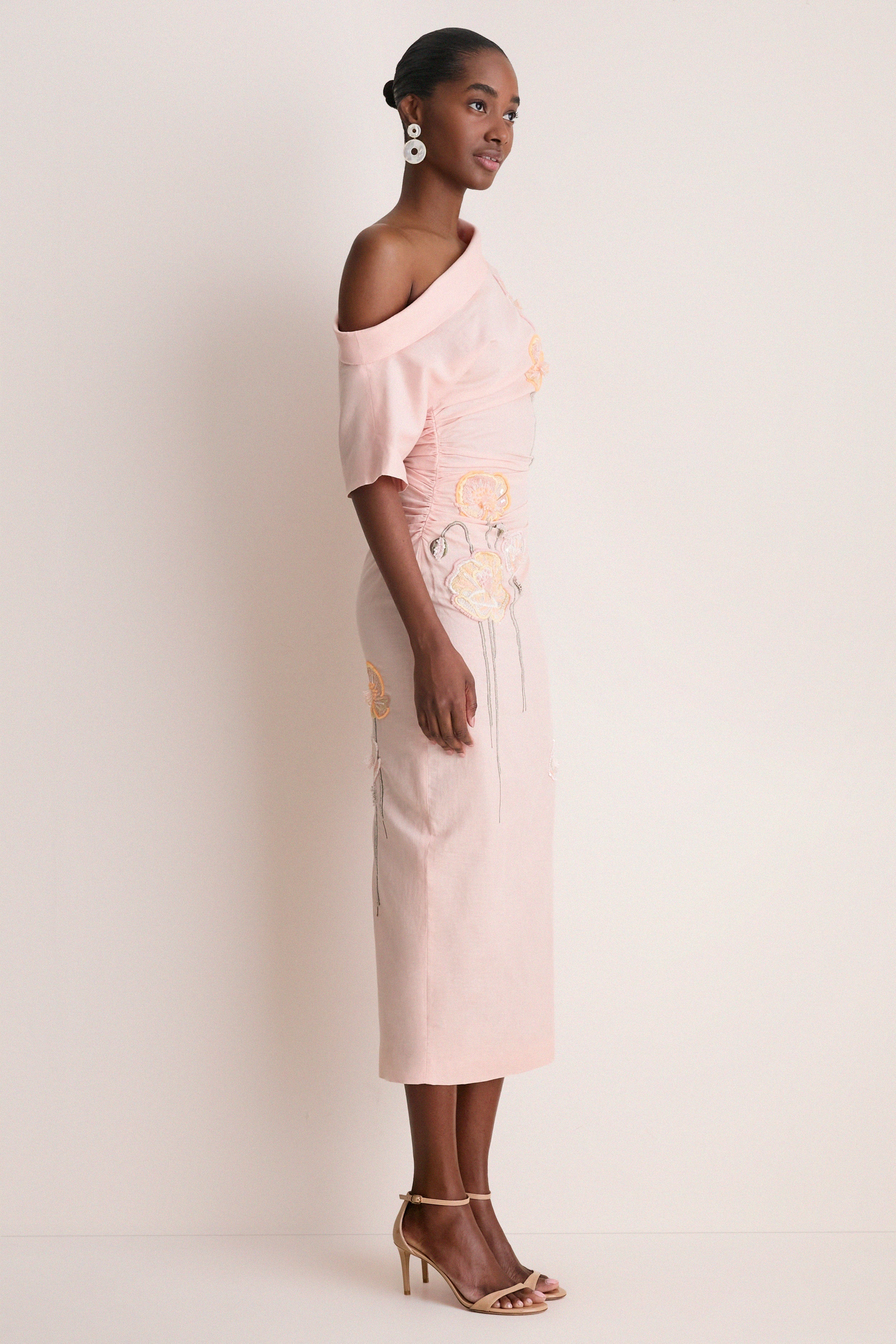 Pink with Embroidered Poppies Bowry Dress
