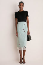Lady Bug Embroidered Microvichy Green Roxane Skirt