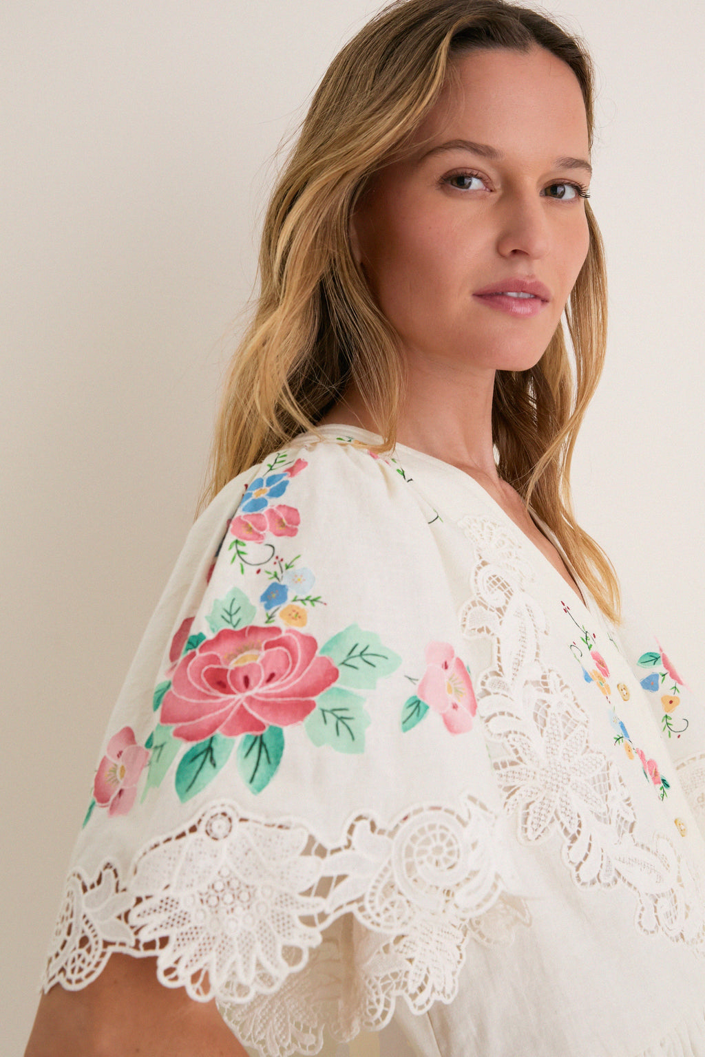 Multi Astrid Embroidery Short Sleeve Midi Dress
