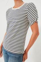 Navy Striped Vesty Puff Short Sleeve Crewneck