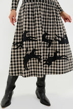 Black Plaid Malika Midi Dress