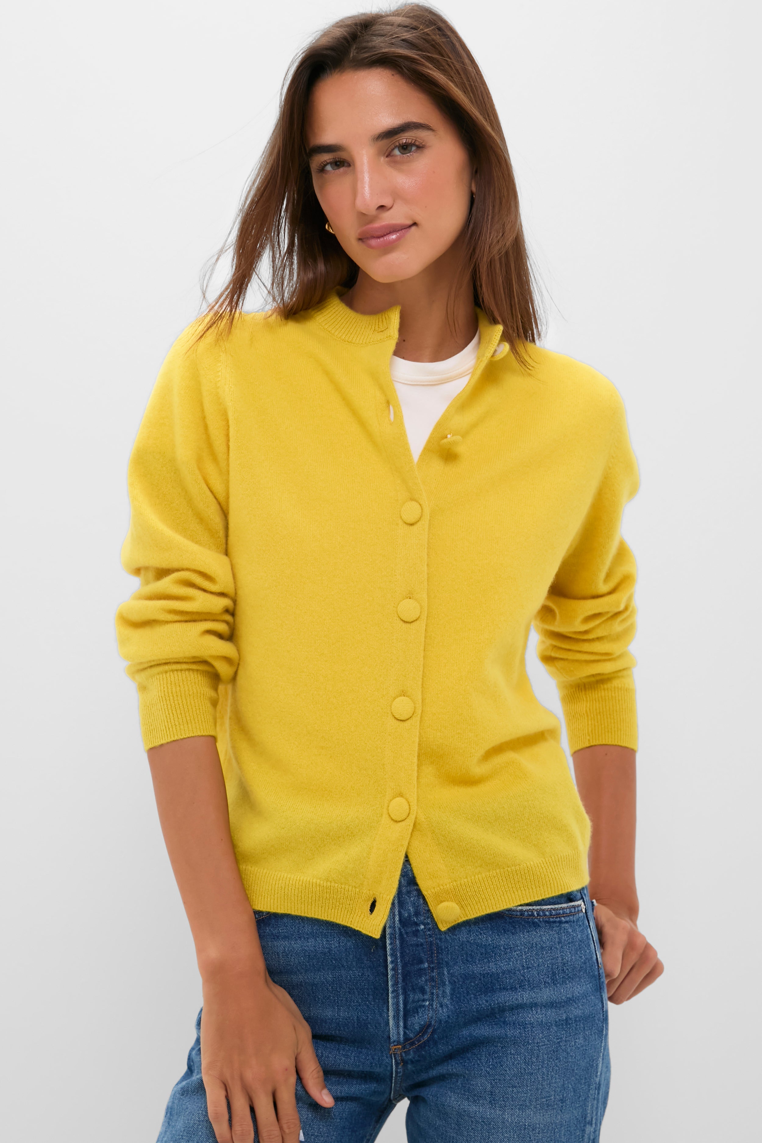 Marigold Cashmere Covered Button Quinn Cardigan