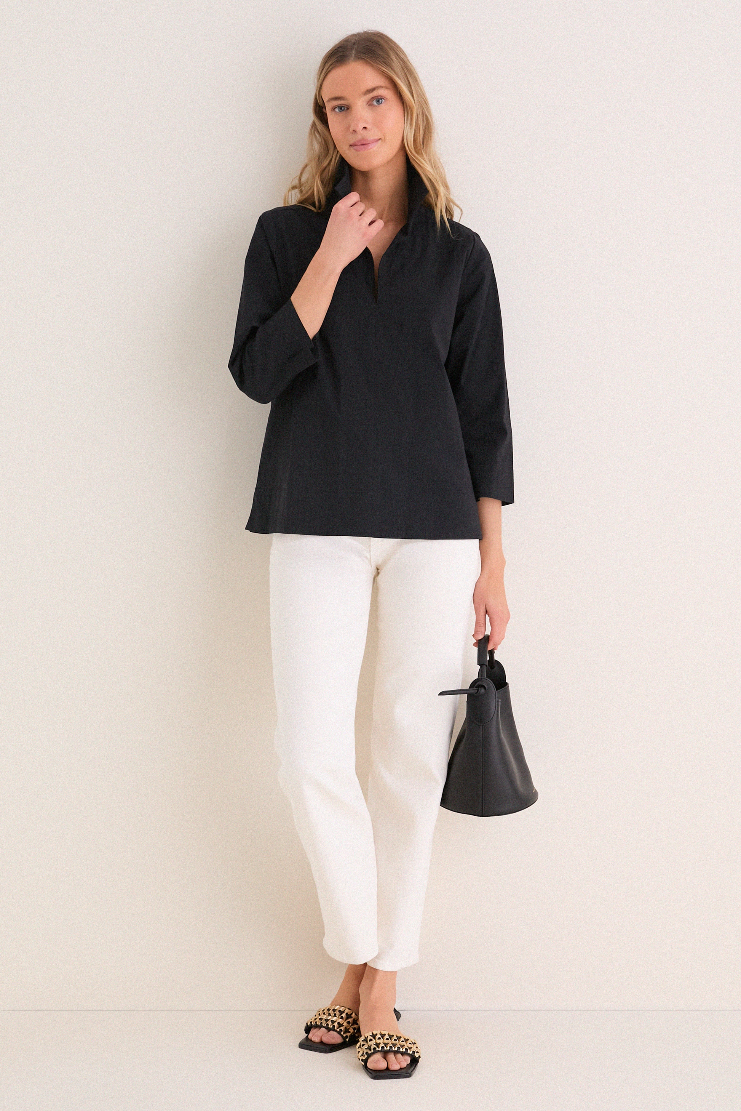 Black Margot Stand Collar Blouse