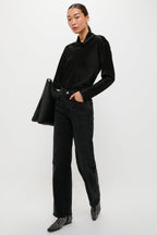 Black Barb Long Sleeve Cowl Neck Shirt