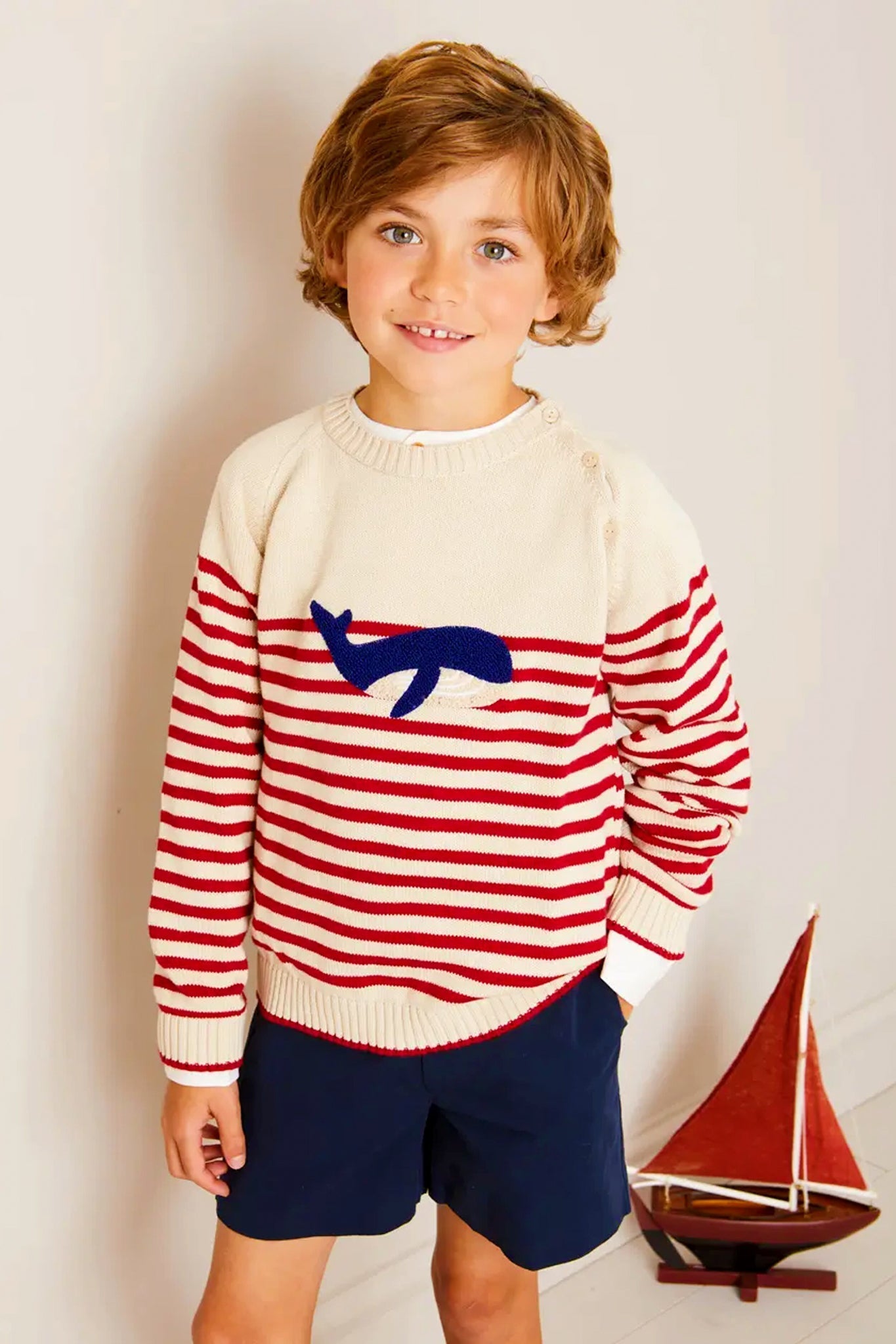 Whale Intarsia Striped Jumper in Red