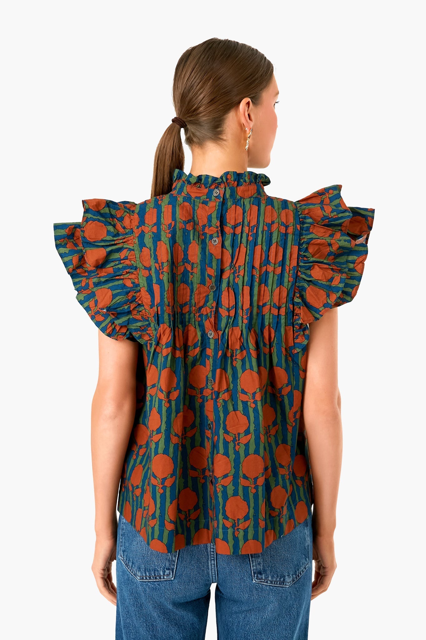 Cognac Istanbul Pintuck Ruffle Top