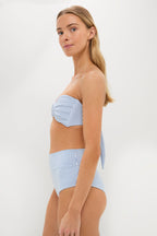 Classic Blue Stripe Tori Ties Bandeau Bikini Top
