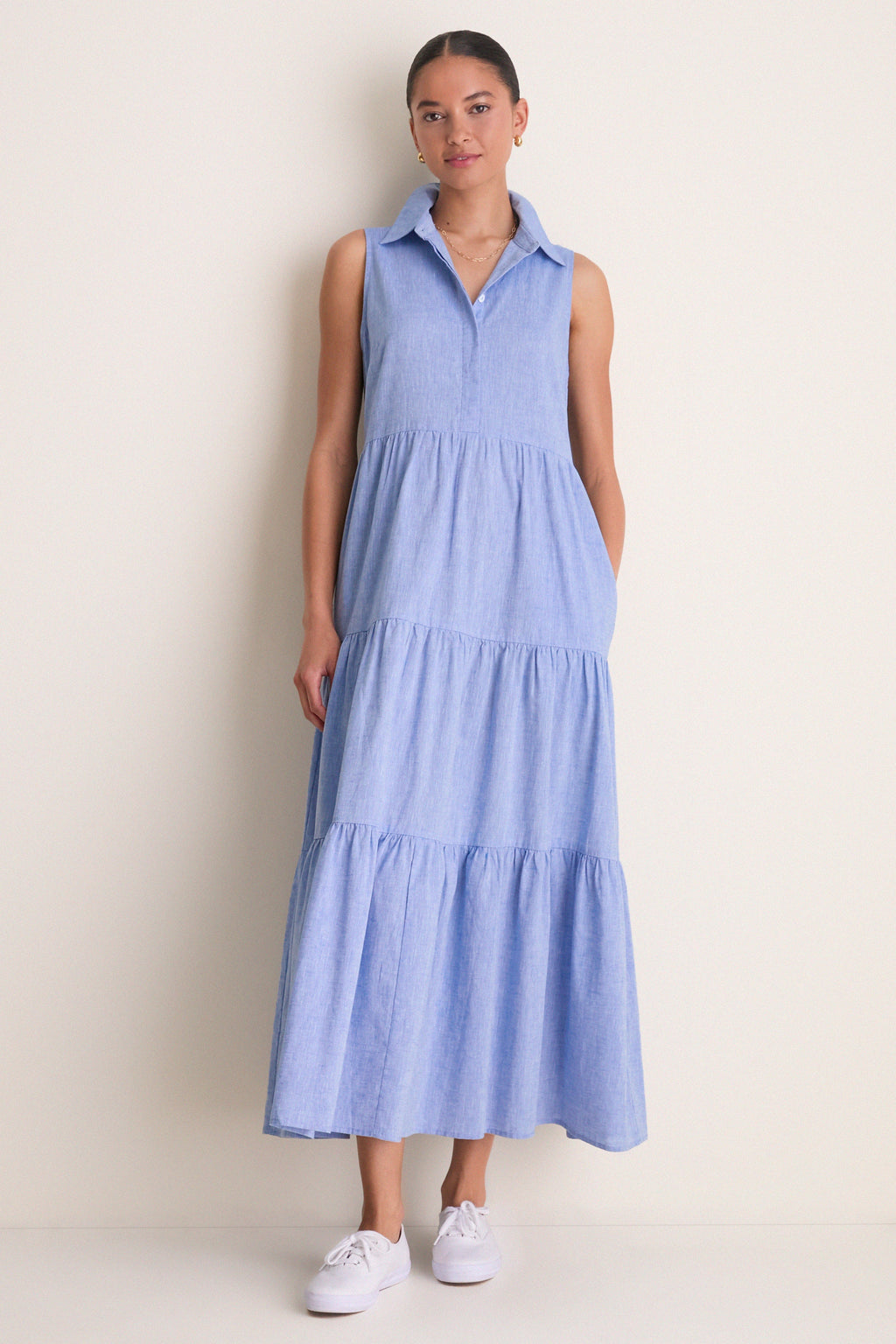 Chambray Sleeveless Mabel Maxi Dress