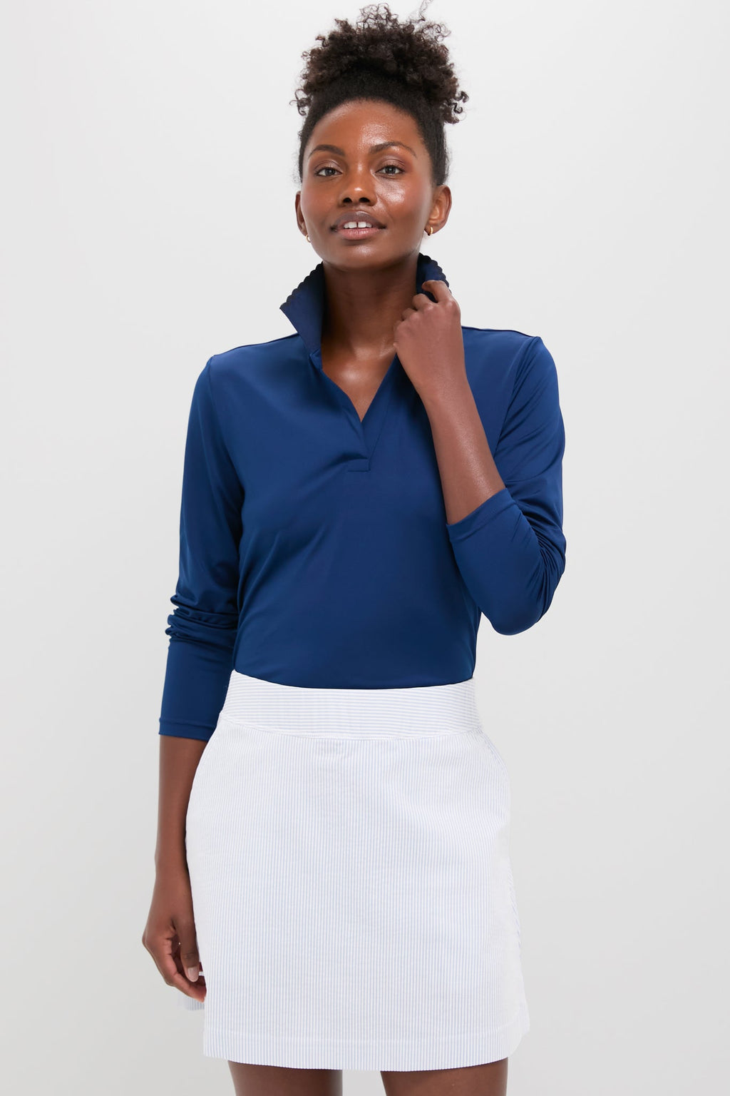 Navy Long Sleeve Performance Jersey Caroline Polo