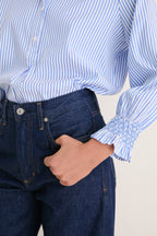 Blue and White Stripe Teagan Popover Top