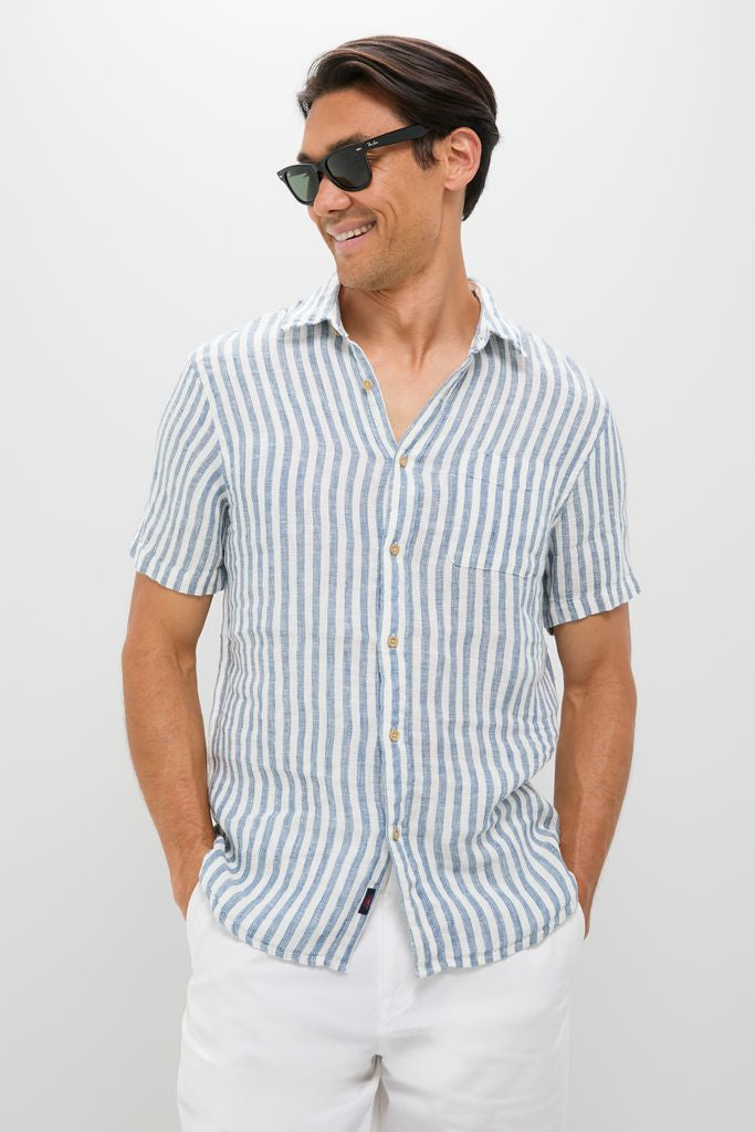 Ivory Stripe Short Sleeve Palma Linen Shirt