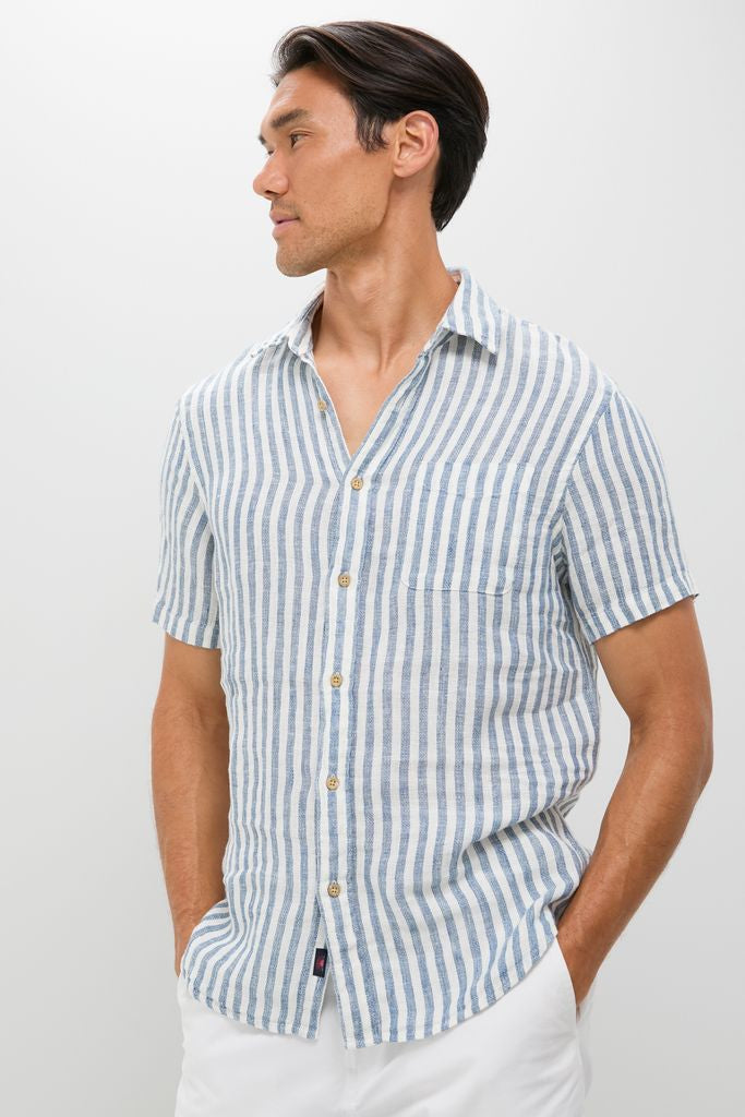 Ivory Stripe Short Sleeve Palma Linen Shirt