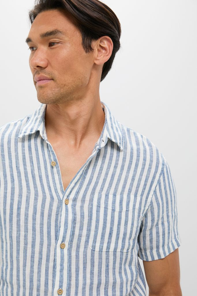 Ivory Stripe Short Sleeve Palma Linen Shirt