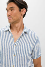 Ivory Stripe Short Sleeve Palma Linen Shirt