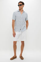 Ivory Stripe Short Sleeve Palma Linen Shirt