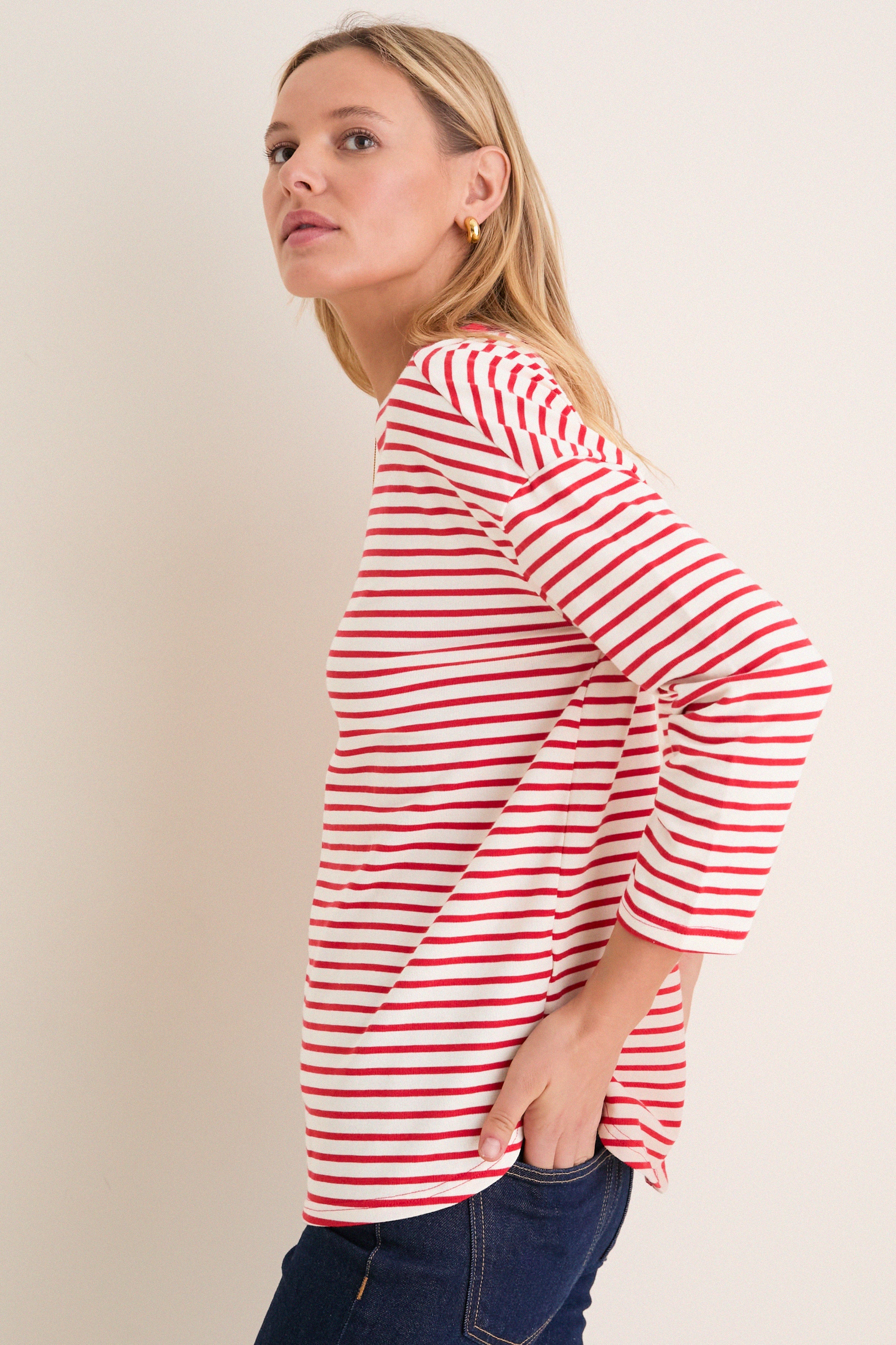 Cherry Striped Knit Popover