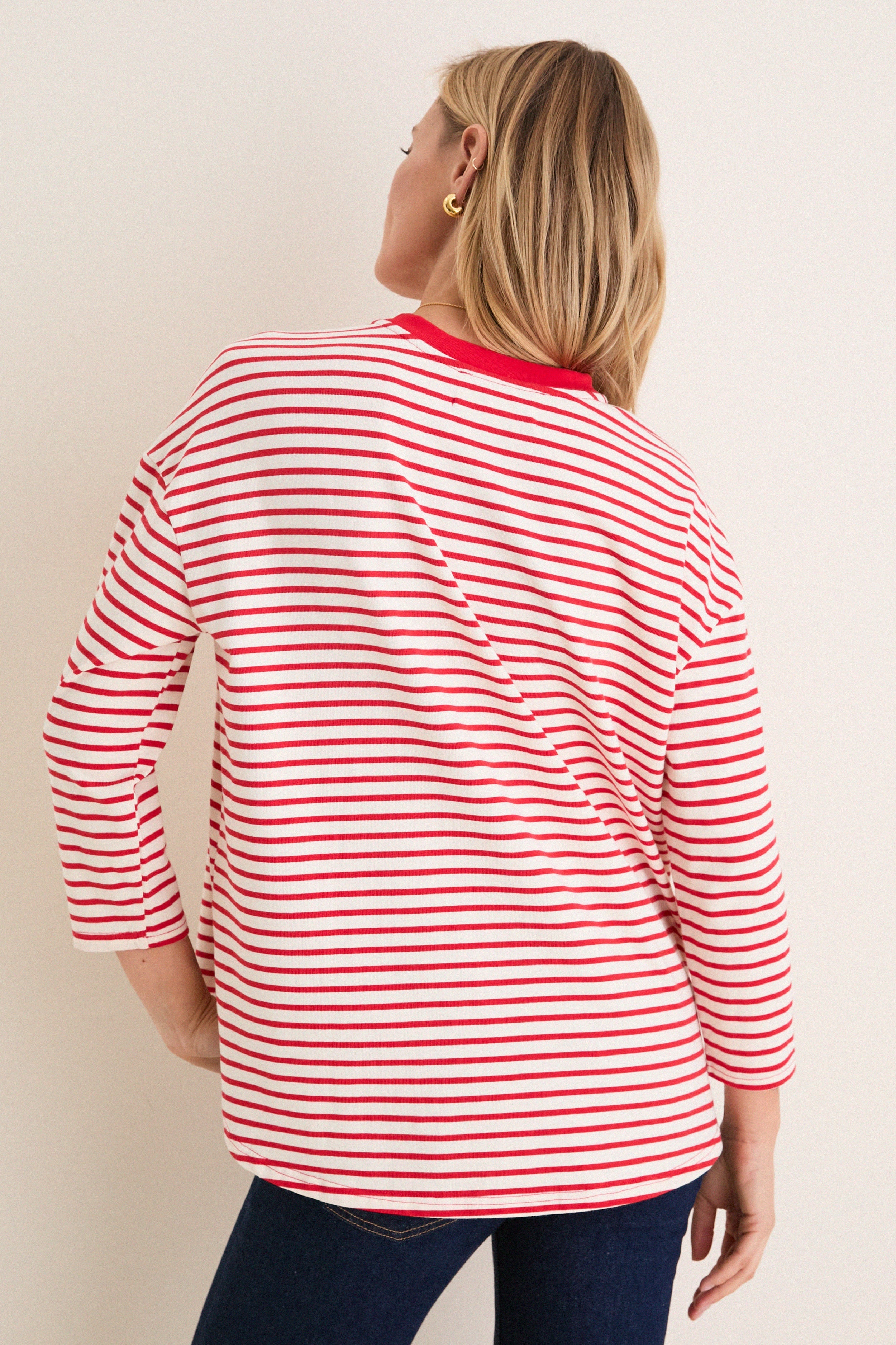 Cherry Striped Knit Popover