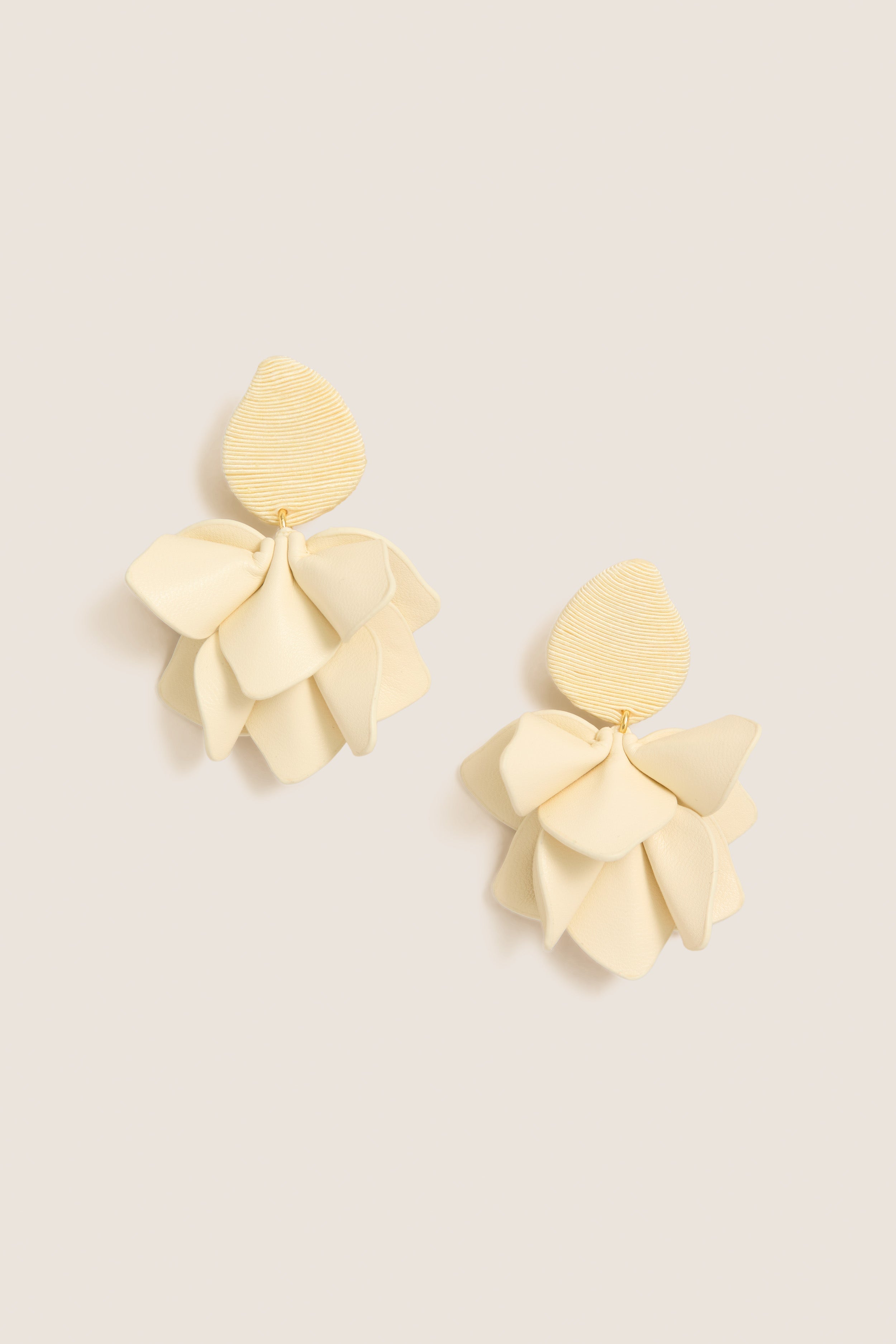 Cream Silk and Leather Orchid Earring