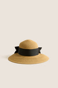 Exclusive Black Packable Wide Bow Sunhat