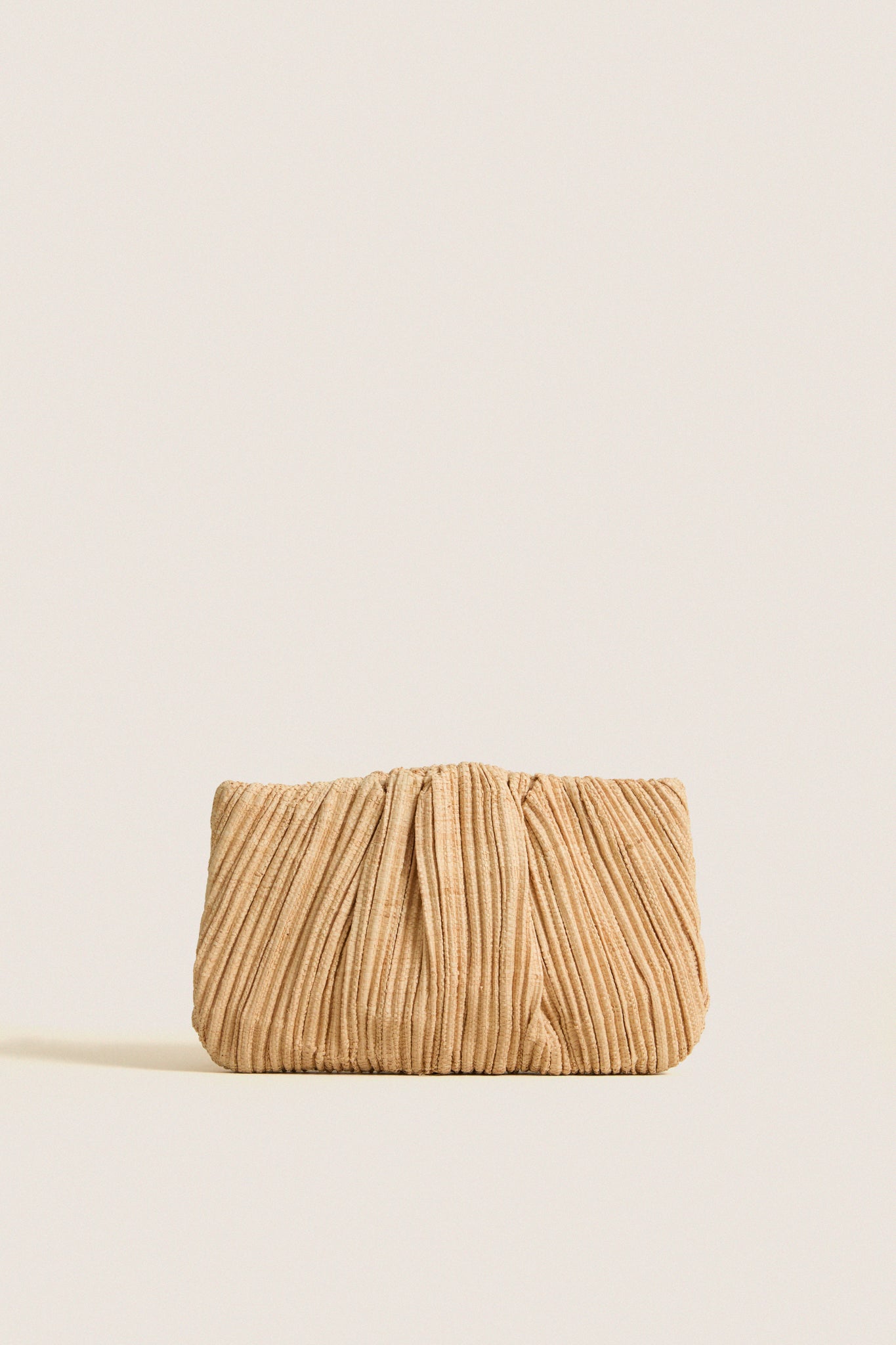 Natural Straw Brit Pleated Clutch