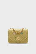 CHANEL Green Classic Lambskin Casino Royale Charms Single Flap Bag