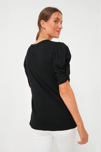 Black Vesty Puff Short Sleeve Crewneck