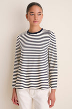 Navy Striped Knit Popover