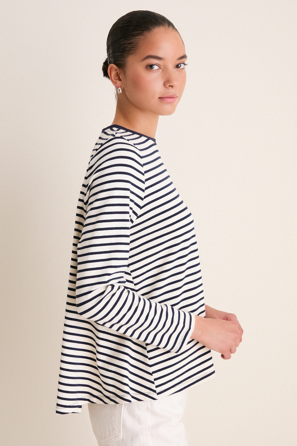 Navy Striped Knit Popover