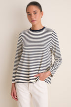 Navy Striped Knit Popover