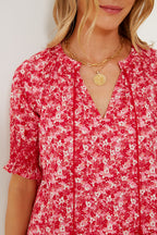 Red and Pink Floral V-Neck Colleen Blouse