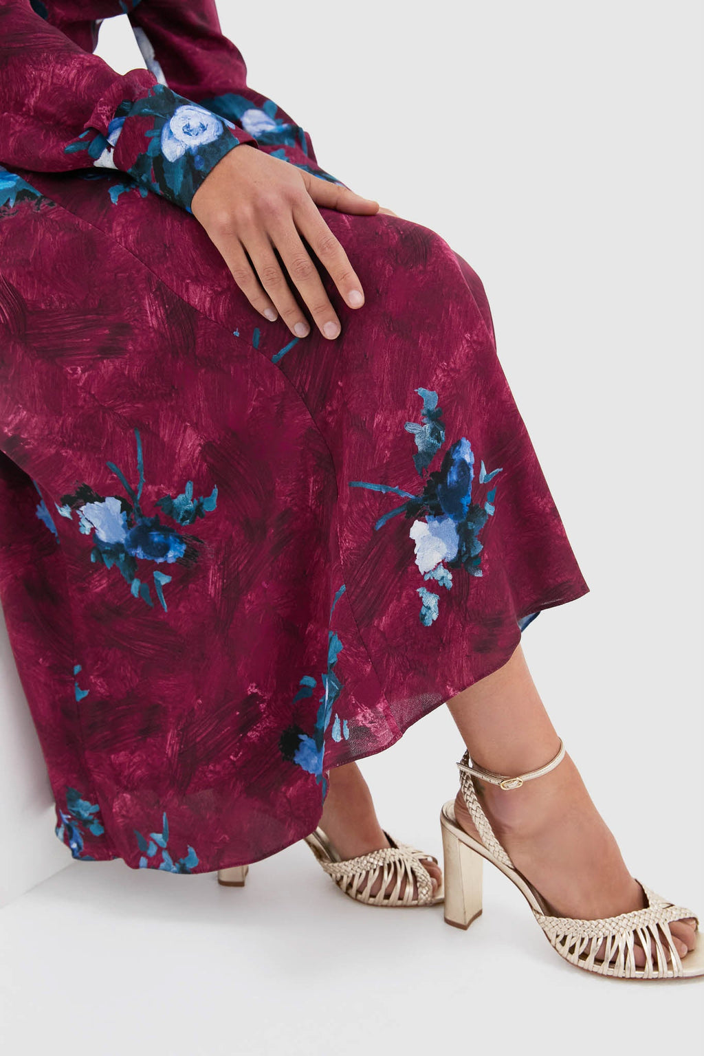 Abstract Rose Milberry Red Long Sleeve Midi Dress