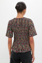Garland Print Smocked Flounce Top