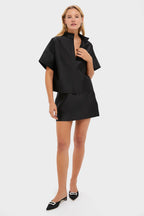Black Dupioni Opal Straight Mini Skirt
