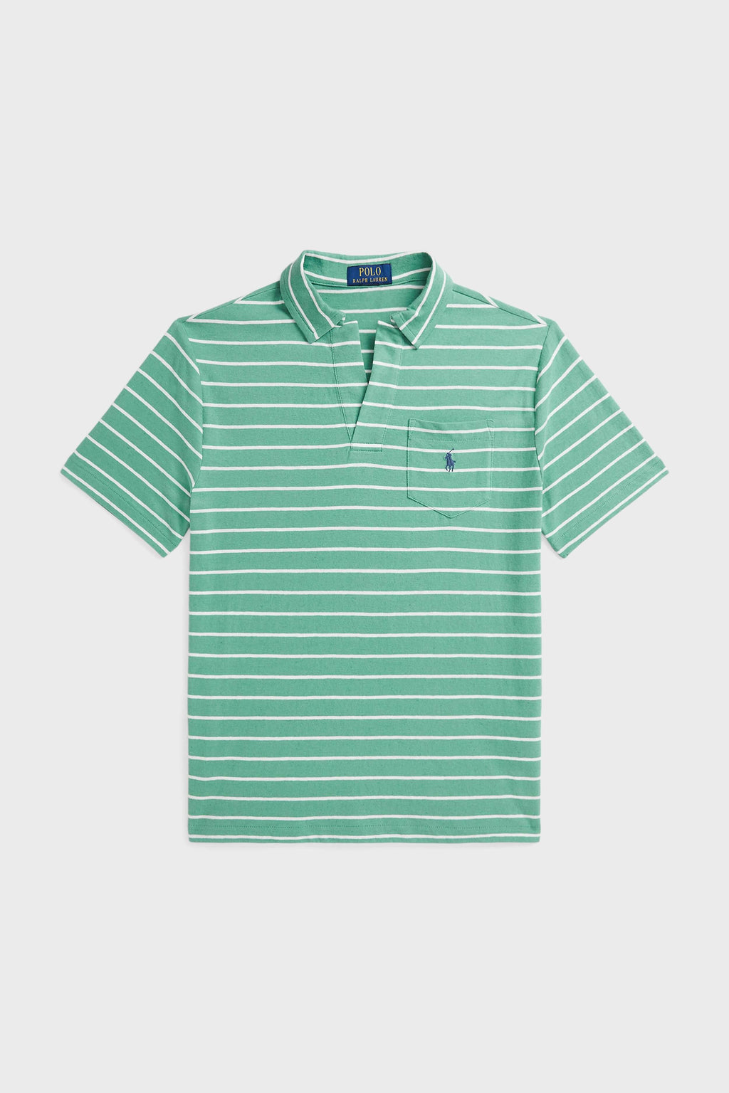 Boys Haven Green Short-Sleeve Cotton Linen Jersey Striped Johnny Collar Polo