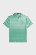 Boys Haven Green Short-Sleeve Cotton Linen Jersey Striped Johnny Collar Polo