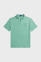 Boys Haven Green Short-Sleeve Cotton Linen Jersey Striped Johnny Collar Polo