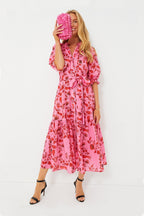 Red and Pink Floral Saratoga Cotton Dress