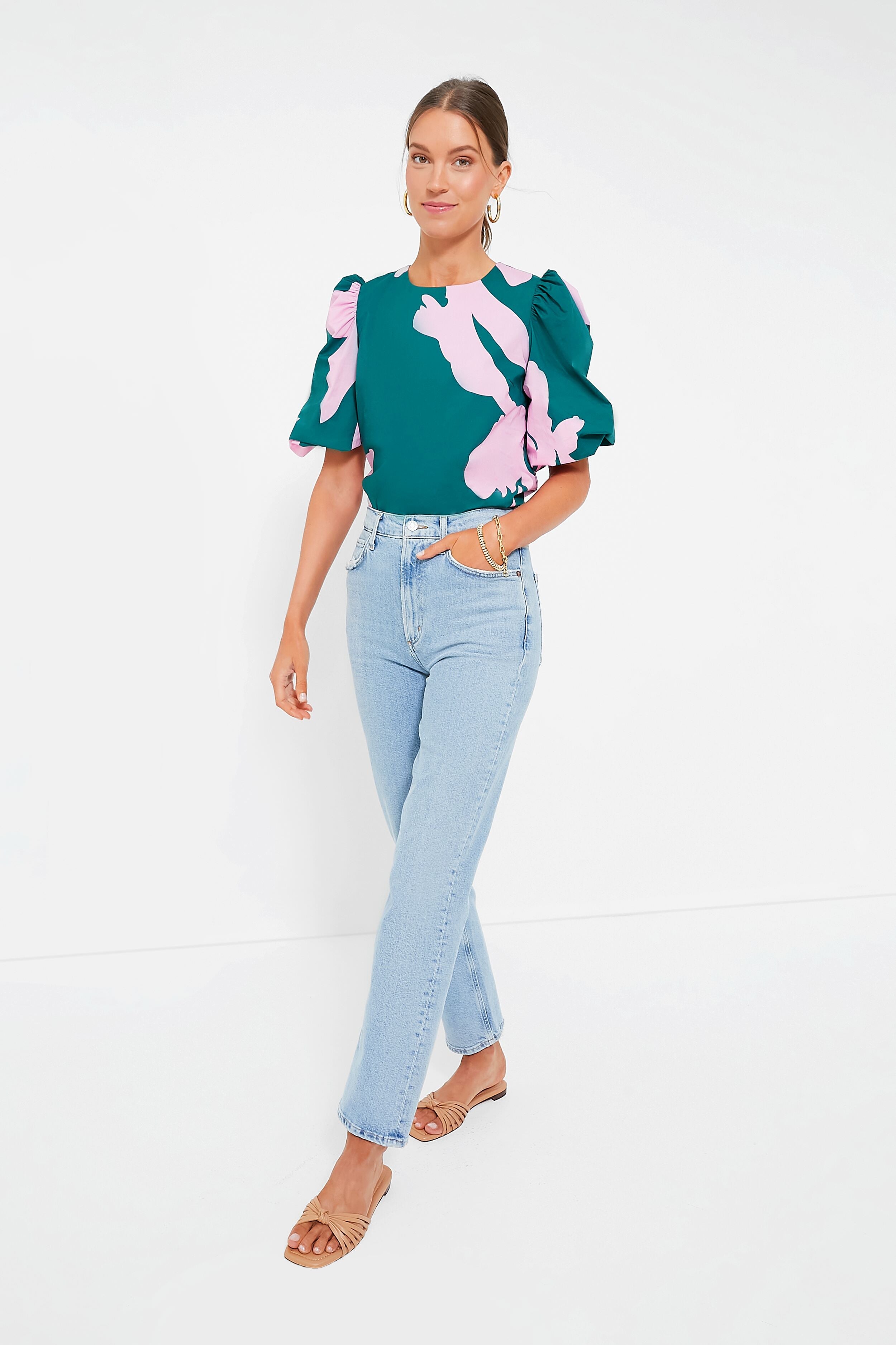 Pink & Green Penelope Puff Sleeve Top