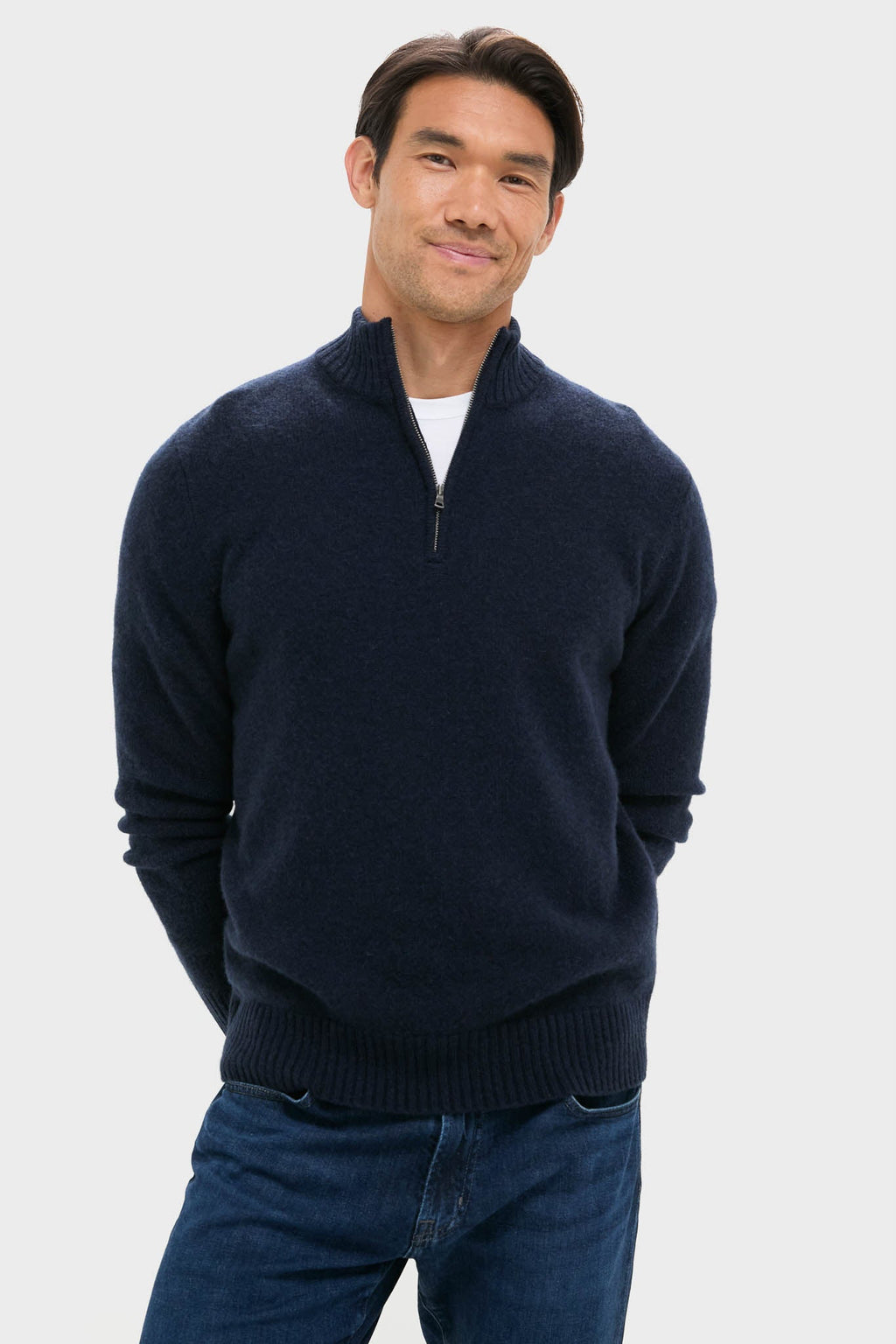 Navy Cashmere Knit Quarter-Zip