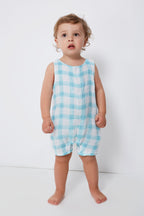 Blue Painted Gingham Shortie Romper