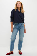 Navy Long Sleeve Pique Holmes Boyfriend Polo