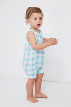 Blue Painted Gingham Shortie Romper