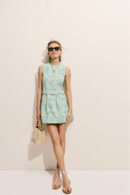 Green Stripe Vintage Embroidery Paige Mini Dress