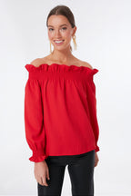 Red Off the Shoulder Marguerite Blouse