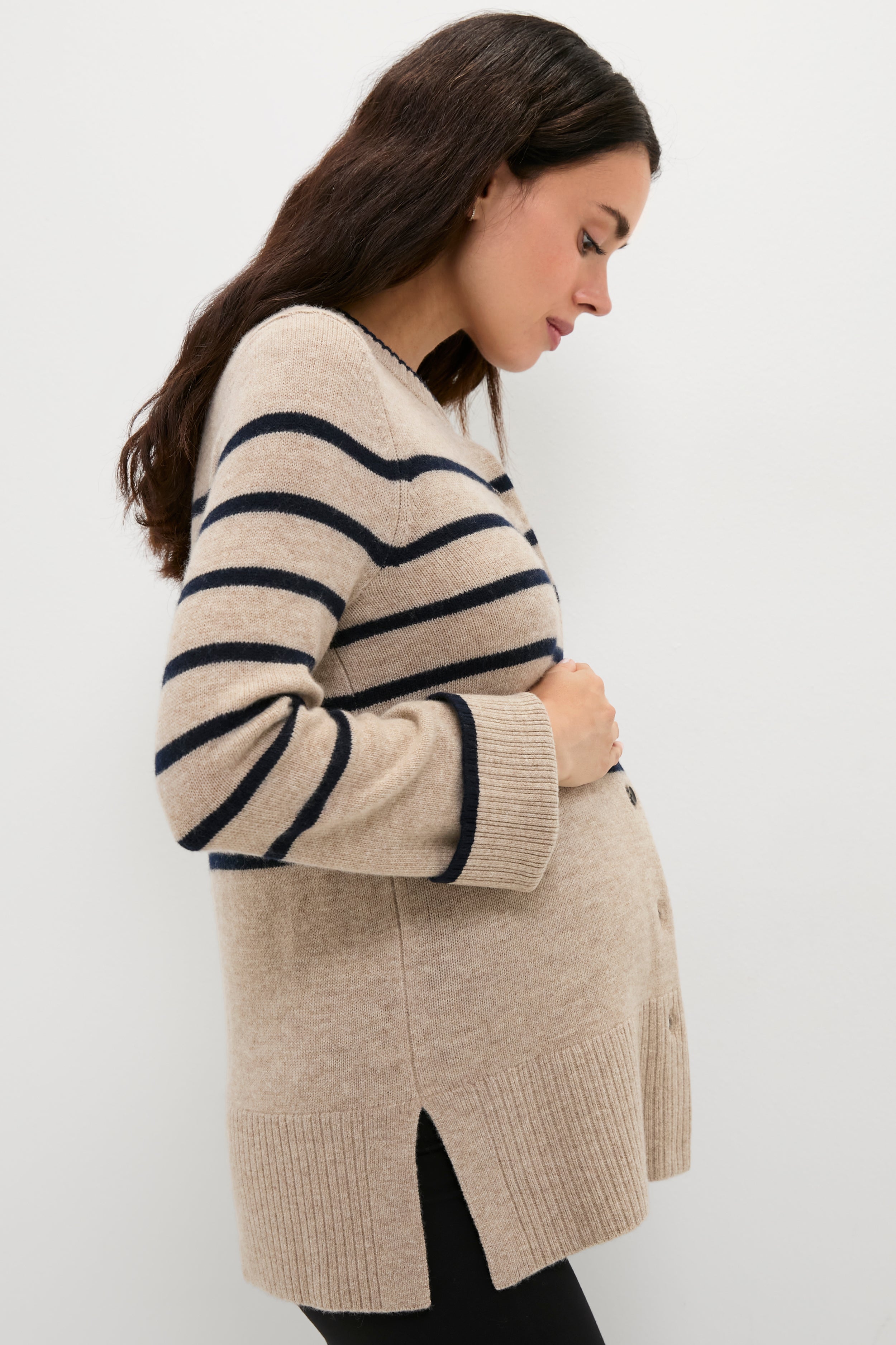 Oat and Navy Celine Contour Cardigan